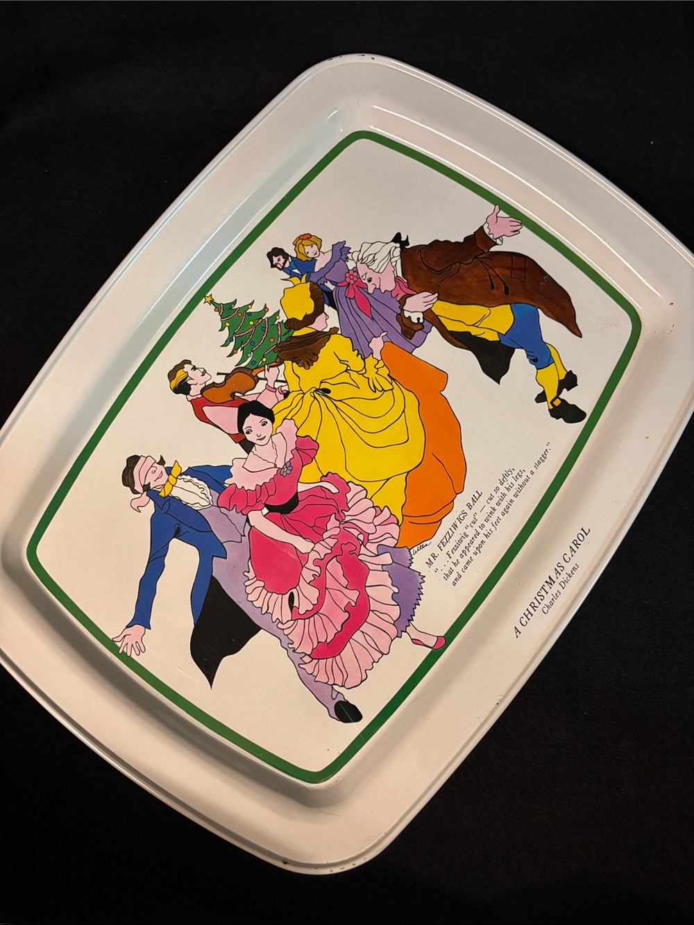 vintage Charles Dickens "A Christmas Carol" decorative tin serving tray